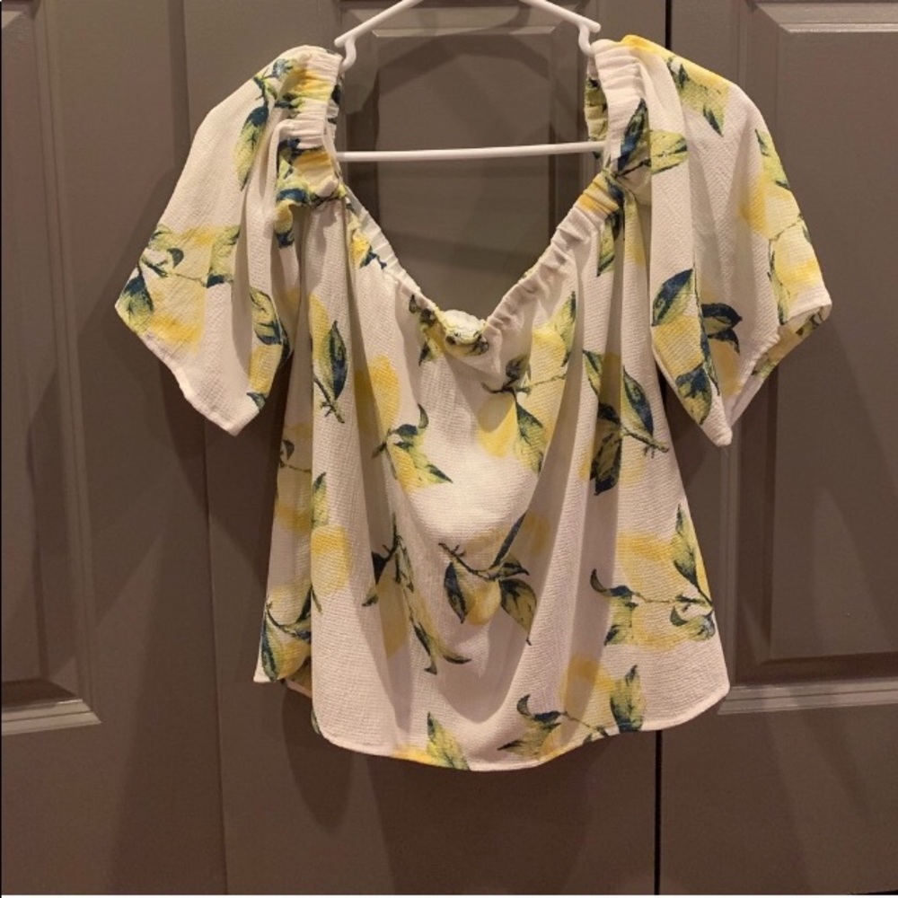 Off the shoulder lemon print top